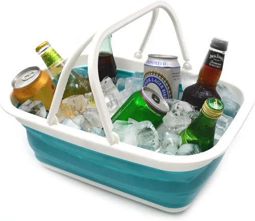 Miniatura 4 de SAMMART Juego de 2-15.5L (4.1 galones) bañera plegable con asa – Cesta de picnic portátil al aire libre/cráter – Bolsa de compras plegable