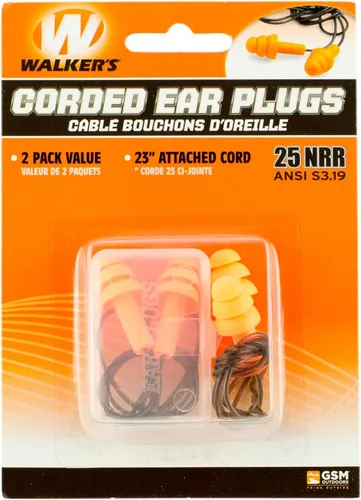 Walker's 25dB NRR Reductor de ruido ANSI S3.19 Protección auditiva Disparo Caza Trabajo Suave Cómodo 23" PVC Corded Tapones de goma para los oídos,