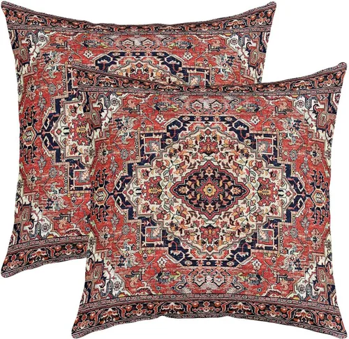 Miniatura 18 de Juego de 2 fundas de almohada bohemias tribales de 22 x 22 pulgadas, fundas de almohada exóticas retro, fundas de cojín bohemias de celosía vintage