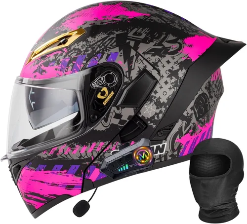Miniatura 17 de Casco Bluetooth Moto DOT Aprobado Casco Abatible, Casco Integrado De Moto, Cascos Abatible con Doble Visera, Ventilación Forro, para La Respuesta