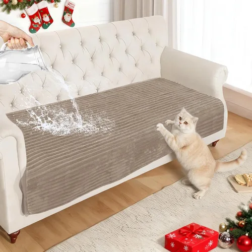 Miniatura 15 de NAISI Fundas de sofá para perros, funda impermeable de franela a rayas, apta para mascotas, lavable, protector antideslizante para sofá seccional