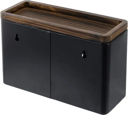 Miniatura 6 de MyGift Toallero decorativo de madera con estante - Dispensador de servilletas de baño montado en la pared