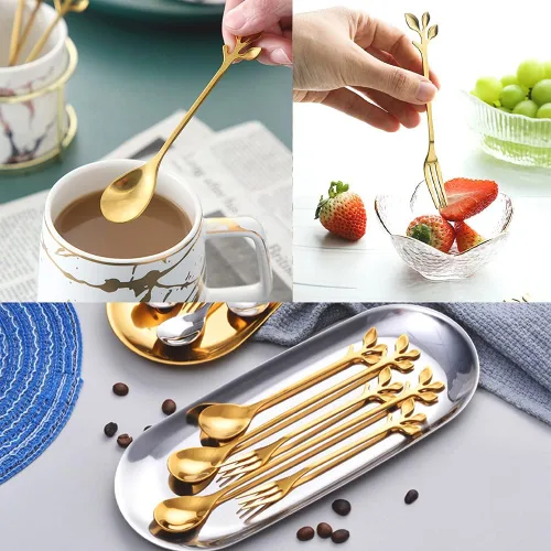 Miniatura 4 de Gold - Juego de 13 cucharas de cisne con cucharas y tenedores para café, té y mesa de postres