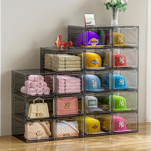 Miniatura 5 de Caja organizadora de sombreros para gorras de béisbol, paquete de 6 estuches de almacenamiento de sombreros de plástico con puerta magnética