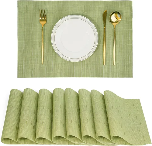 Miniatura 41 de Juego de 6 manteles individuales, antideslizantes, tejido de PVC, fáciles de limpiar, resistentes al calor, para cocina, comedor, decoración Beige