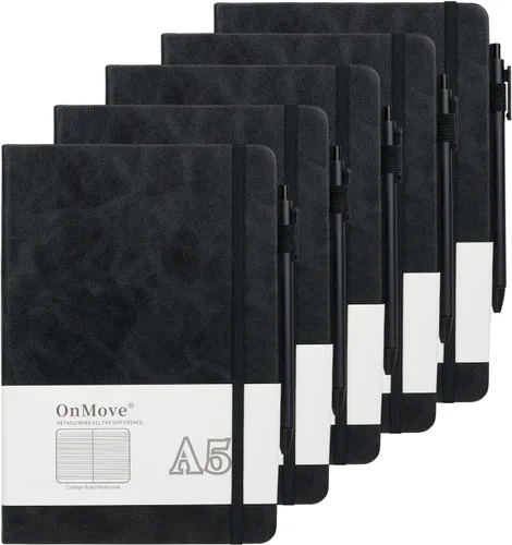 Cuadernos diarios para mujeres y hombres, paquete de 5 unidades, tapa dura de cuero a granel con soporte para bolígrafo, 160 páginas, papel grueso
