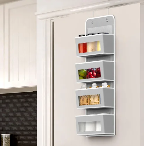 Miniatura 3 de Simple Houseware - Organizador con 4 bolsillos con ventana transparente para colgar en la puerta del armario, para dormitorio, baño, despensa, gris