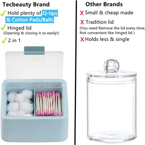 Miniatura 4 de Tecbeauty - Organizador de baño de hisopos de algodón, con 2 rejillas, dispensador de bolas de algodón, frasco de almacenamiento para almohadillas