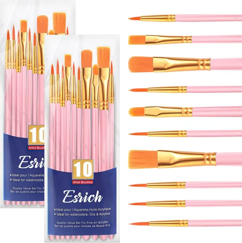 Miniatura 9 de ESRICH Juego de 2 pinceles de pintura, 2 paquetes de 20 piezas, juego de pinceles de pintura acrílica, pinceles de nailon acrílico para acuarela