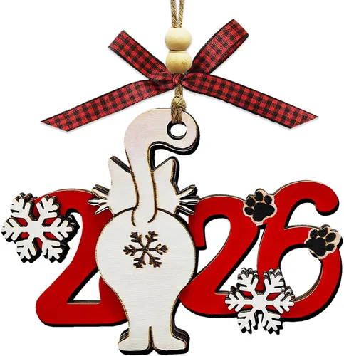 Adornos de Navidad para gatos 2025, adorno divertido para árbol de Navidad, adornos únicos y lindos de madera para decoración - Regalos para amantes