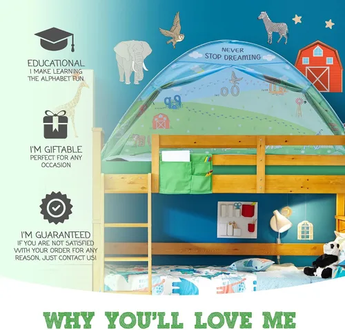 Miniatura 3 de Tienda de campaña de cama individual con diseño de animales para niños - Tiendas de ensueño mágicas para niños, toldo emergente para cama de niña