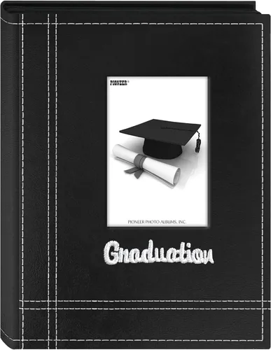 Pioneer Photo Albums Álbum de cubierta de cuero sintético bordado con 36 bolsillos para impresiones de 4 x 6 pulgadas, color negro