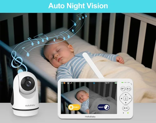 Miniatura 3 de HelloBaby - Monitor de bebé sin WiFi con pantalla de 3.2 pulgadas, cámara con zoom de inclinación panorámica 2-Way Talk, Night Vision, ECO VOX