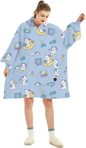 Miniatura 30 de Three Poodle - Manta con capucha portátil para niños, sudadera de sherpa de gran tamaño con capucha gigante, manta con capucha cálida y acogedora