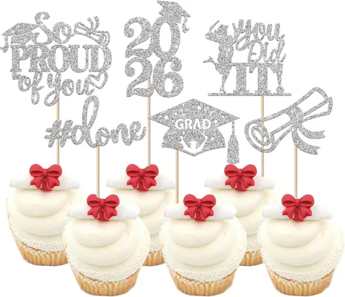 Miniatura 69 de Paquete de 24 adornos para cupcakes de clase 2025 con purpurina 2025 para diploma de graduación 2025 para cupcakes temáticos de graduación 2025