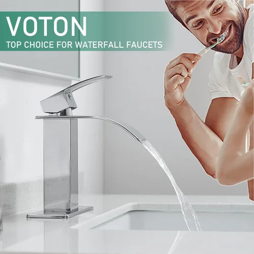 Miniatura 2 de VOTON - Grifo de baño cromado moderno de una sola manija en cascada para 1 o 3 agujeros con placa de cubierta, grifo de baño utilitario para Cromo