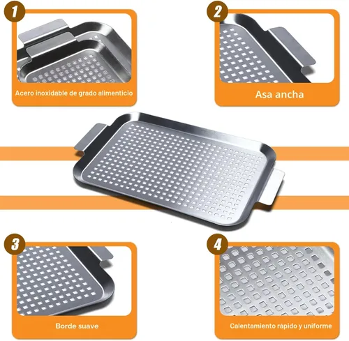 Miniatura 2 de Set de 2 bandejas para parrilla, topper para parrilla de exterior, cestas para asar de acero inoxidable con agujeros y asas, bandeja perforada