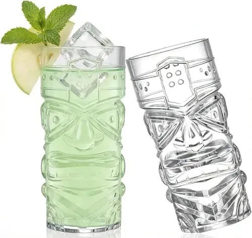 Miniatura 4 de Okllen Paquete de 8 tazas Tiki de plástico, tazas de cóctel Tiki transparentes de 16 onzas, vasos trapicales elegantes para bar moderno, fiesta