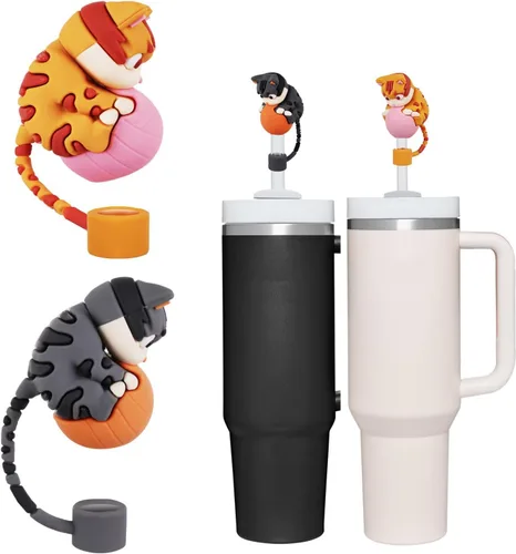 2 piezas de lindas tapas de pajita con gato, cubiertas de pajita para taza Stanley Cup de 30 y 40 onzas, juego de accesorios divertidos para taza