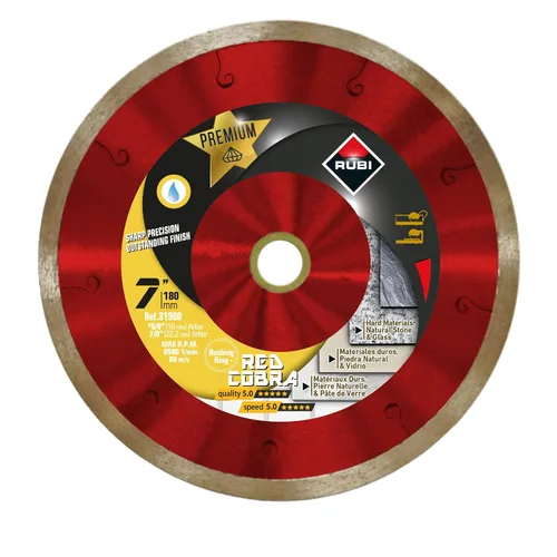 Hoja de diamante premium Red Cobra Wet de 7 pulgadas | Ideal para cortar porcelana, cerámica, vidrio, mármol, granito, piedra natural.