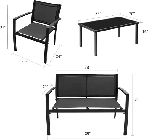 Miniatura 7 de Flamaker - Juego de 4 piezas de muebles para el patio de exteriores Juego de muebles para el patio de Textilene Juego de Bistró Moderno juego