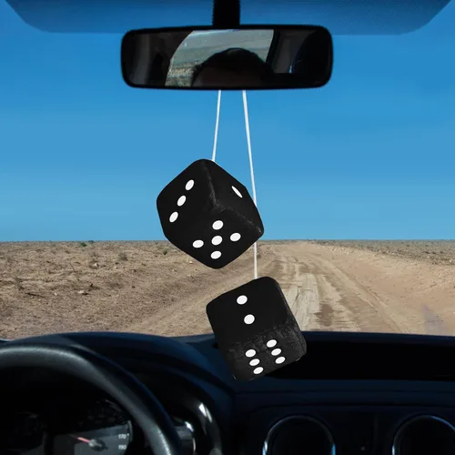 Miniatura 4 de Dados peludos para espejo retrovisor, dados negros peludos para espejo de automóvil, 2.75 pulgadas, par de dados colgantes cuadrados retro de felpa