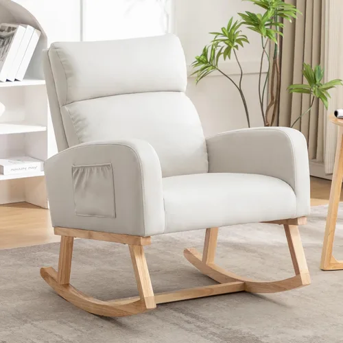 Miniatura 14 de HCHAIRH Mecedora para guardería, silla mecedora de enfermería Sherpa para mamá, guardería, silla mecedora Morden con respaldo alto para sala