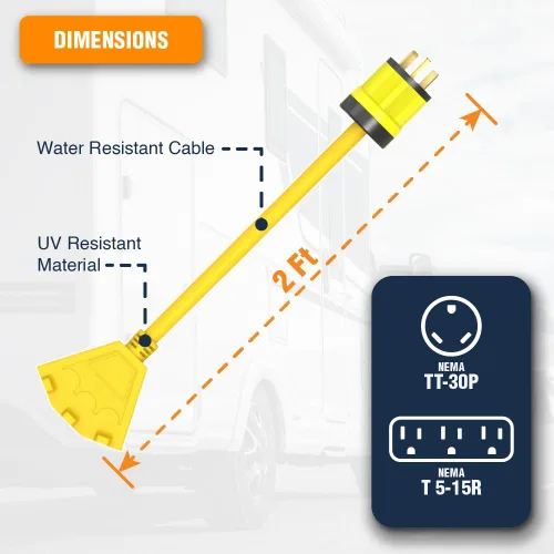 Miniatura 3 de Journeyman Pro - Adaptador de cable de alimentación para generador L5-30 o TT-30P a triple 5-15R, divisor de 30 A a 15A/110 V Cables