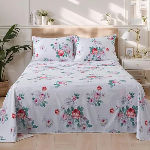 Miniatura 14 de FADFAY Juego de sábanas de cama tamaño King 100% algodón, color verde salvia, patrón floral de rosas rojas de campo francés, ropa de cama de lujo