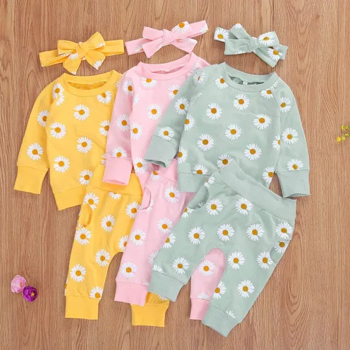 Miniatura 2 de Conjunto de 3 piezas de ropa de manga larga para bebé y niña, camiseta y pantalones