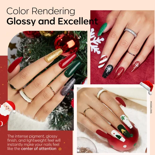 Miniatura 4 de Modelones Kit de uñas en polvo de inmersión de Navidad, 20 colores, rojo, verde, marrón, naranja, brillante, juego de iniciación de polvo de A-Kit