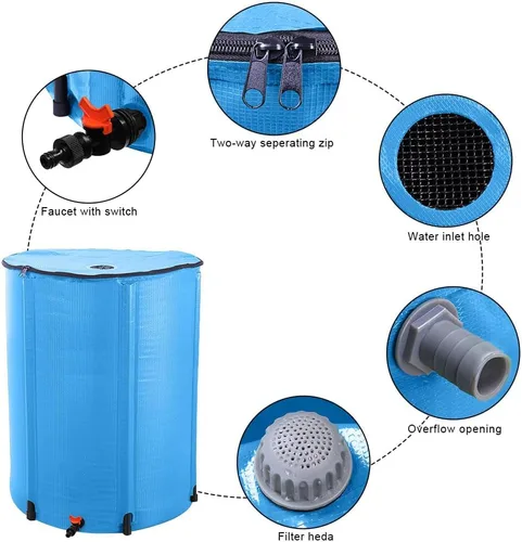 Miniatura 7 de Barril de lluvia plegable, tanque de almacenamiento de agua portátil, sistema de recolección de agua de lluvia, contenedor colector de agua con kit