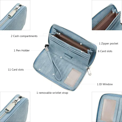 Miniatura 4 de BOSTANTEN - Carteras de cuero para mujer, bloqueo de identificación por radio frecuencia (RFID), cierre de cremallera alrededor, tarjetero, cartera