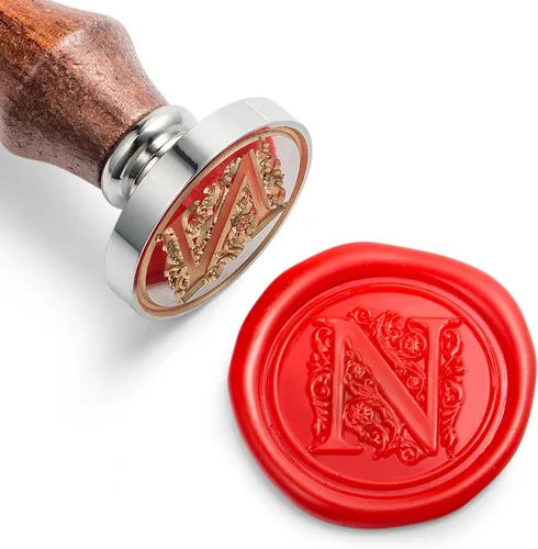 Miniatura 19 de Sello de cera Mceal, sello grande 1 1/5"(30mm) de diámetro, cabeza de latón plateado con mango de madera, serie de letras A a Z de estilo regio
