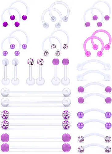 Miniatura 7 de Jenxnjsjo Claro/Rosa/Púrpura Lip Septum Anillos Cejas Industrial Smiley Piercing Joyería Plástico Cartílago Helix Tragus Daith Pendientes Vertical