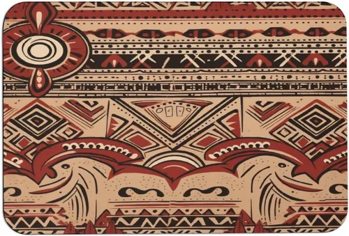 Miniatura 14 de Tapetes de baño para baño, color rojo, beige, marrón oscuro, patrón de tribu secreta, estilo bohemio, absorbente de agua, antideslizante, alfombra