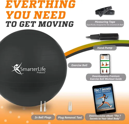 Miniatura 7 de SmarterLife - Pelota de yoga y ejercicio para fitness, equilibrio, estabilidad o embarazo, pelota para entrenamiento de tronco y terapia física
