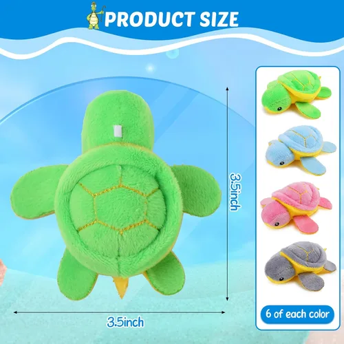 Miniatura 3 de HyDren 24 piezas de juguete de tortuga pequeña de peluche a granel, tortuga marina suave de peluche, tortuga adorable de peluche, juguete