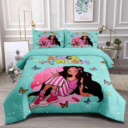 Miniatura 13 de Juego de edredón mágico para niñas negras, tamaño individual, para niños, adolescentes, niñas pequeñas, juego de ropa de cama para niñas negras