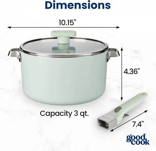 Miniatura 2 de GoodCook Ceramic Sauce Pan with Removable Handle & Lid, Induction Compatible, Nonstick and Oven Safe, 3-Quart, Sage Green