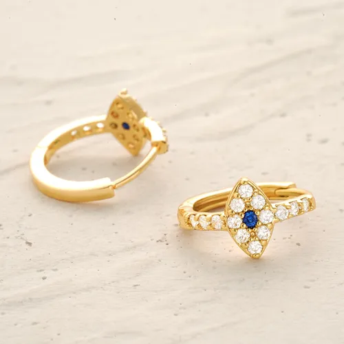 Miniatura 6 de MYEARS Aretes de mal de ojo para mujer, chapados en oro de 14 quilates, pequeños, simples, minimalistas, hipoalergénicos, de protección diaria