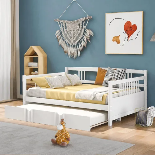 Miniatura 18 de Merax Sofá cama con cama nido, soporte de listones de madera, sofá cama moderno para sala de estar con rieles, tamaño completo, gris
