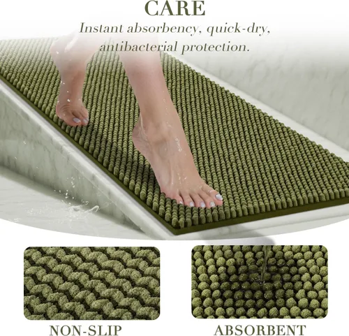 Miniatura 5 de BSICPRO Juego de alfombras de baño 2 piezas - Tapetes de baño de chenilla antideslizantes - Gruesa y suave alfombra absorbente de salvia para baño
