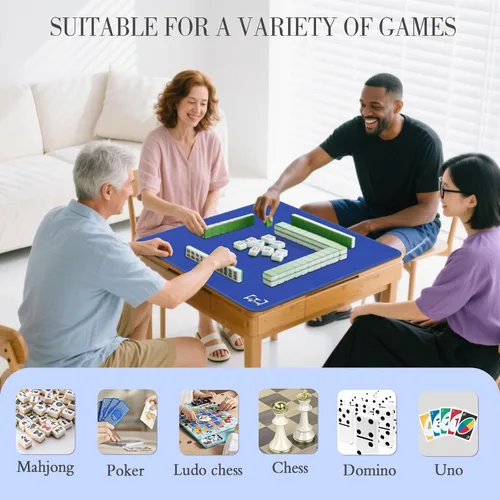 Miniatura 7 de Tapete Mahjong para mesa, neopreno antideslizante con reducción de ruido, 32.4 x 32.4 pulgadas, azul, perfecto para mahjong americano, póker