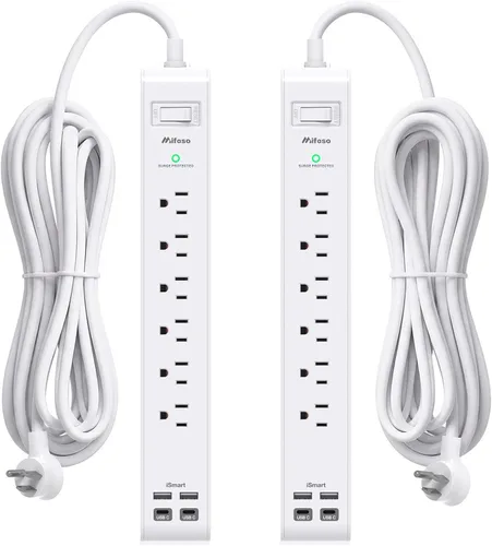 Miniatura 12 de 2 Pack Power Strip, Extension Cord 3FT, Surge Protector with 6 Outlets and 4 USB Ports (2 USB C), Flat Plug Overload Protection, Extension Cord with