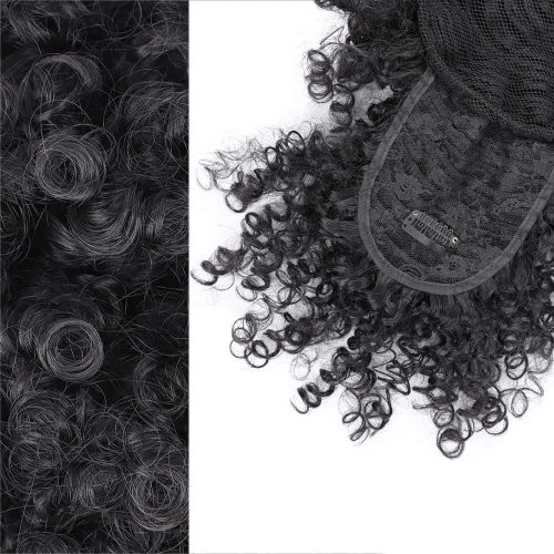 Miniatura 5 de Cola de caballo con cordón y flequillo, extensiones de cola de caballo afro para mujer, cola de caballo corta y rizada con flequillo con clip para 1b