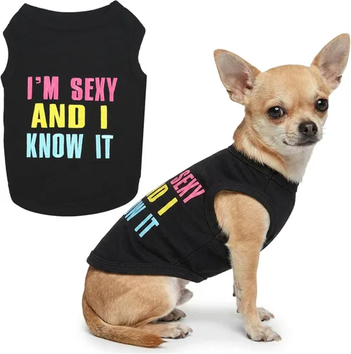 Miniatura 44 de Parisian Pet - Camiseta bordada para perros y gatos, con texto en inglés Sexy and I Know It, XS Sexy y lo sé