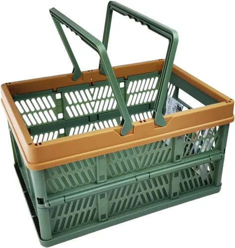 Miniatura 2 de Cesta de plástico plegable duradera con 2 asas, cestas de compras reutilizables para comestibles; pequeñas cajas de almacenamiento plegables