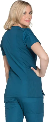 Miniatura 2 de Mujer Mock Wrap Top Workwear Originals con paneles traseros de punto acanalado WW650