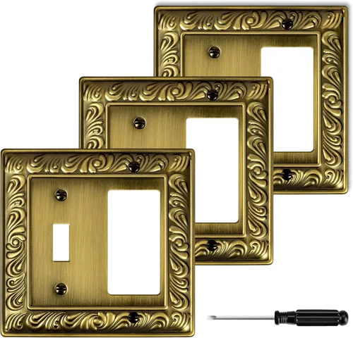 Miniatura 7 de Placa Decorativa de Pared de Latón Antiguo Cubierta de Interruptor de Luz Cubiertas de Enchufe Decorativo Placas de Interruptor Basculante